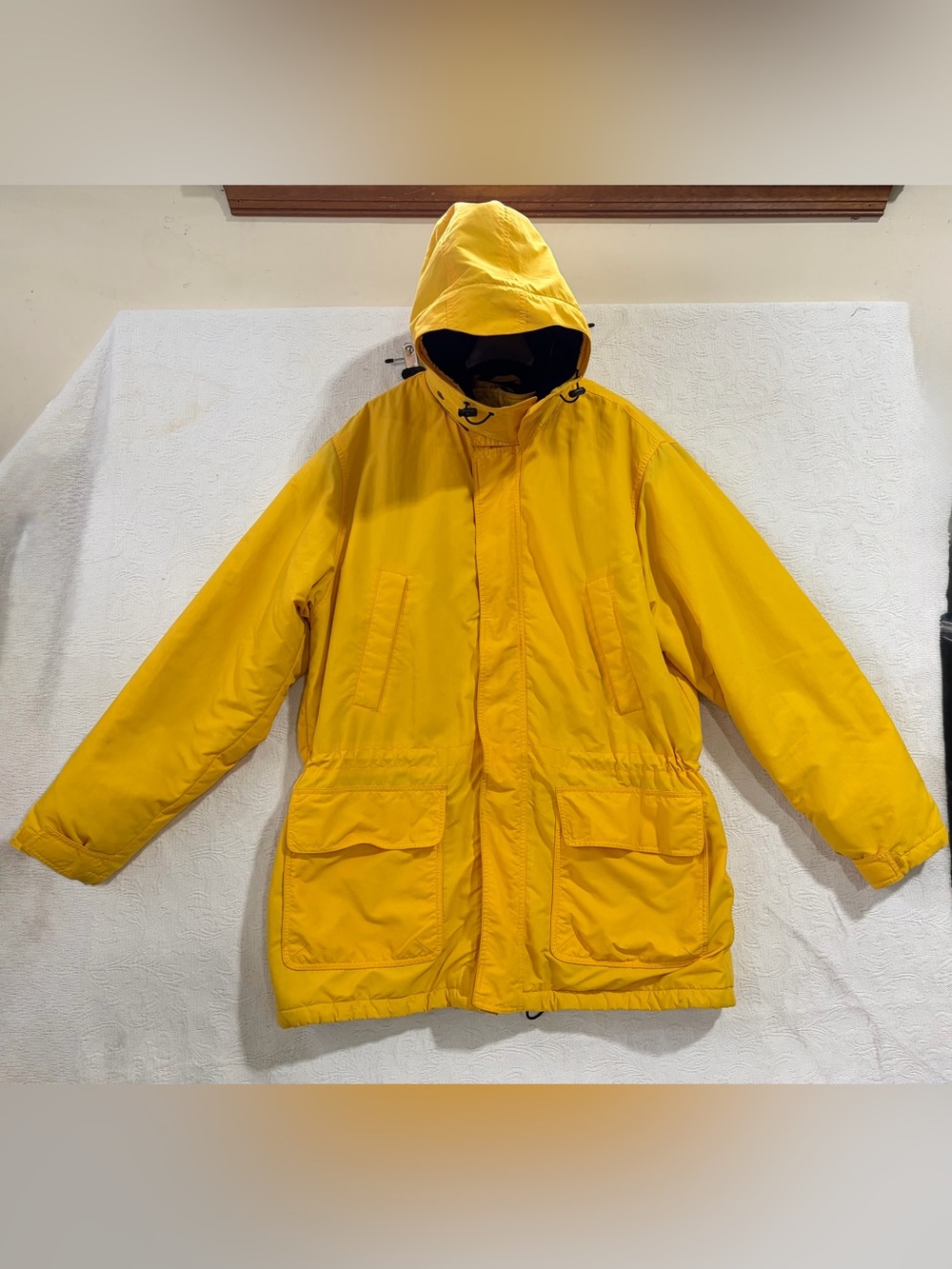 Vintage Land's End Mens Yellow Parka Squall Jacket With Detachable Hood Size XL - Picture 5 of 12